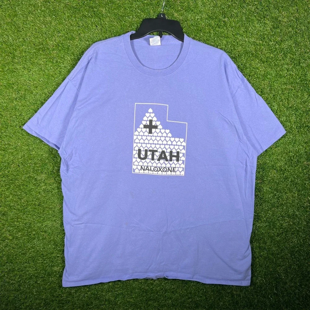 Port & Company Utah Naloxone Graphic Tee Mens 2XL Purple Carry Love T-Shirt‎